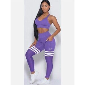 Bombshell Sportswear Purple High Rise Pocket Leggings XS Thigh Stripe Compressio